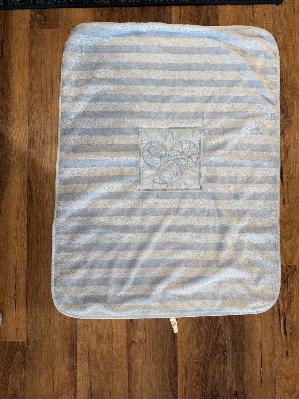 Tiddliwinks Baby Blanket Sports Satin Blue Football Basketball Soccer Stripes